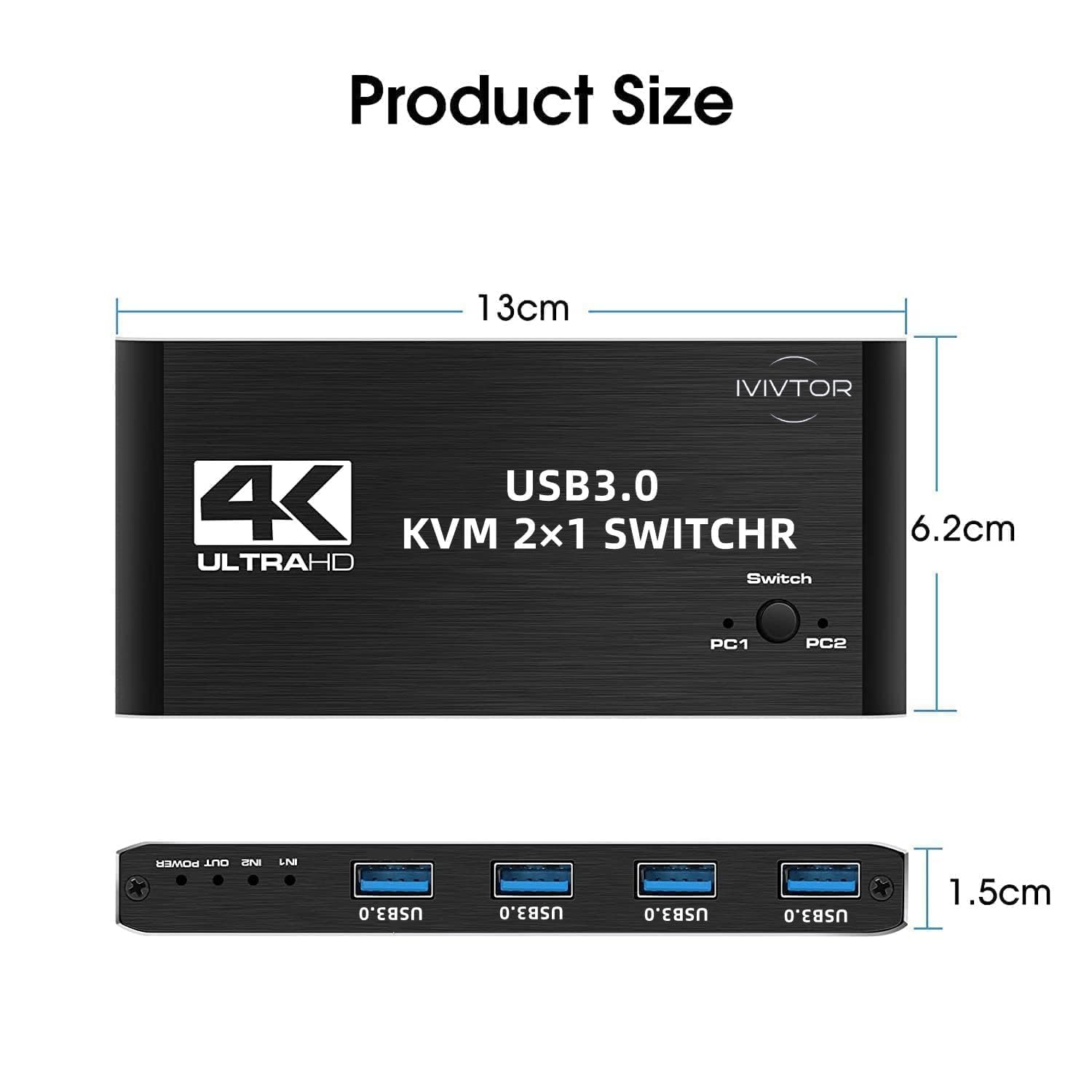 USB HDMI Przełącznik KVM - 2 PC 1 Monitor 4K@60Hz 4 portami USB 3.0 do współdzielenia klawiatury, myszy, drukarki, skanera itp
