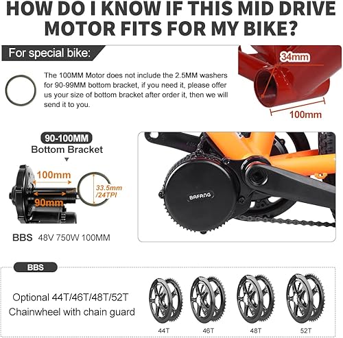 Miniatura 3 de BAFANG BBS02B 48V 750W 3937in Mid Drive Kit de bicicleta eléctrica de conversión Ebike Motor de transmisión media para bicicleta de montaña