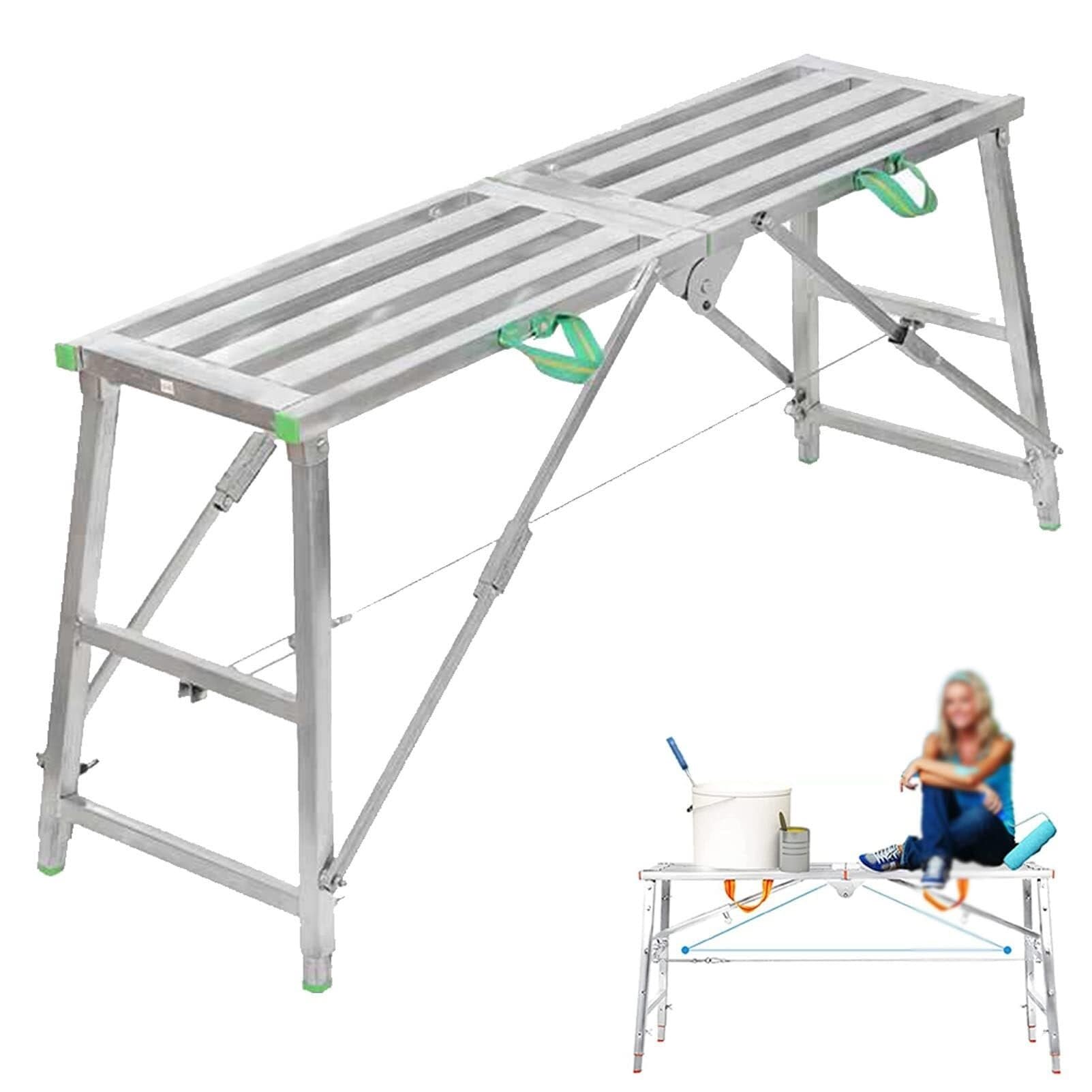 LMMIAOZ Folding Scaffolding Ladder, Portable Galvanized Steel Welding Scaffolding, Multipurpose Work Platform Scaffold Tower Ladder(140cm)