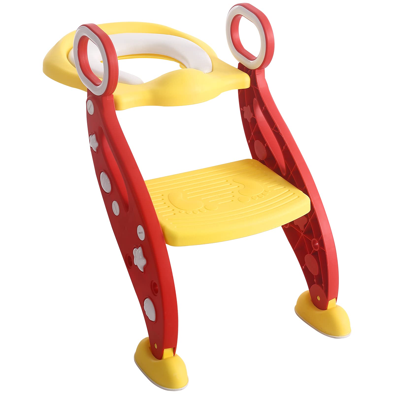 Rainberg Kids Potty Training Toilet Seat Adjustable Height Step Ladder for Toddlers | Bathroom Aid Toddler Toilet Seat and Step with Non-Slip Handles, Portable Design (Red Yellow)