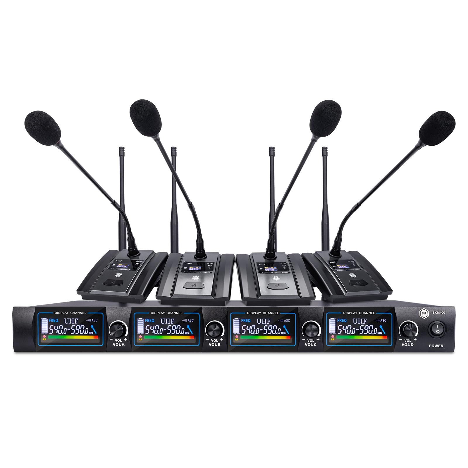Photo 1 of W IN-MIX Wireless Conference Microphone System, 4-Channel UHF Gooseneck Podium Mic with Metal Receiver, Adjustable Frequency Low Noise, for Church, Conference, Lecture & Public Speaking