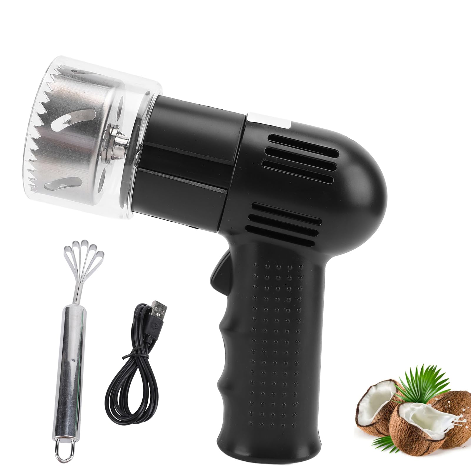 Apriscatole Elettrico per Cocco, Perforatore Automatico per Cocco in Acciaio Inossidabile 2000mAh Dispositivo di Apertura Rapida Ricaricabile Risparmia Lavoro Gadget da per la (Nera)
