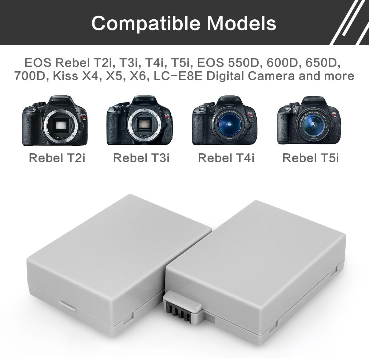 ENEGON Ersatzbatterie (2er Pack) und Rapid Dual Ladegerät für Canon LP-E8 und Canon EOS Rebel T2i, T3i, T4i, T5i, 550D, 600D, 650D, 700D, Kiss X4, X5, X6, LC-E8E Digitalkamera
