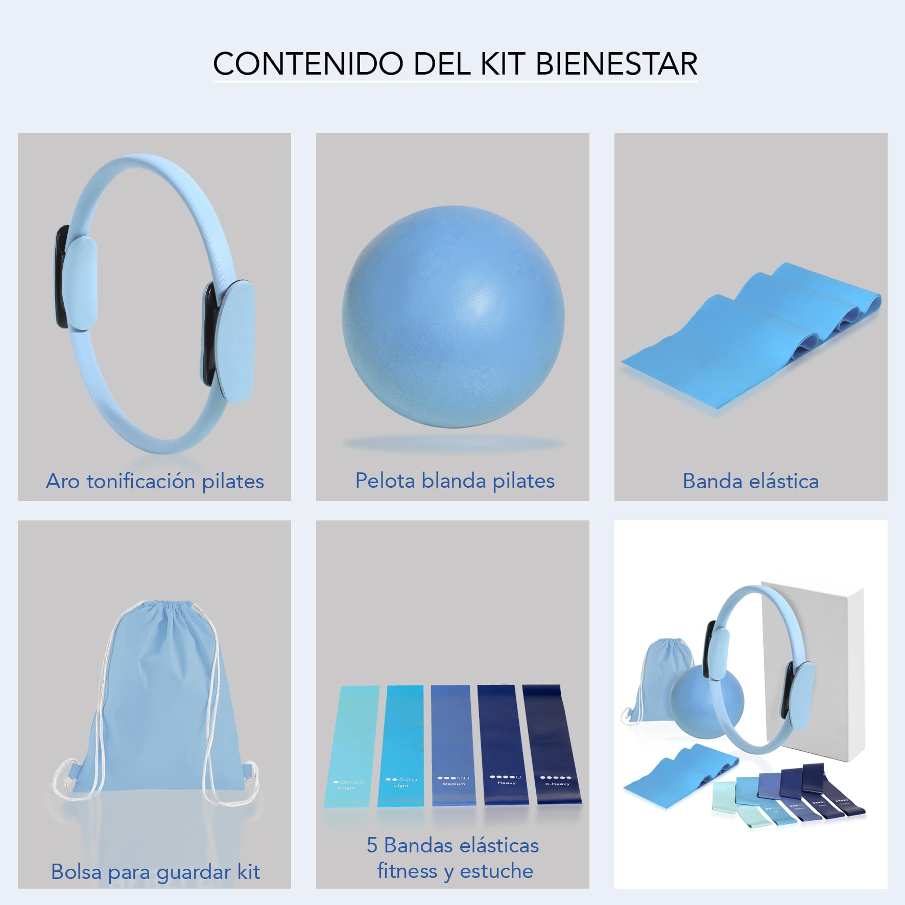 Kit Aro Pilates, kit pilates en casa, Aro pilates, Kit pilates, 5 Bandas Elasticas Fitness, Goma Elastica Pilates Accesorios, Kit Pilates en Casa para Ejercicio de Pilates Yoga, Accesorios pilates,