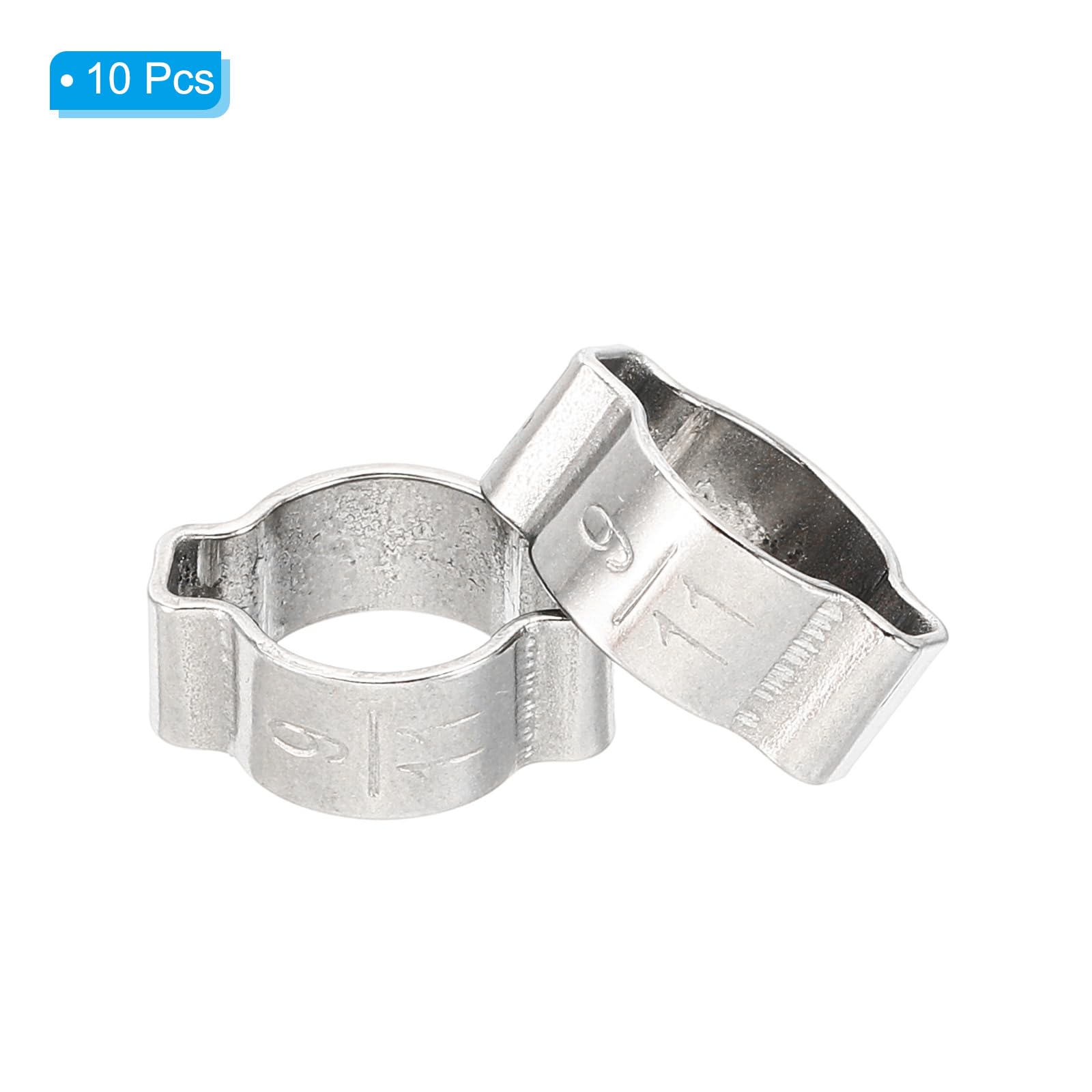 PATIKIL 10 Pack 9-11mm Double Ear Hose Clamp, 304 Stainless Steel O Clip Crimp Rings for Fuel Petrol Pipe Tube Fitting Connections, Silver Tone - Image 3