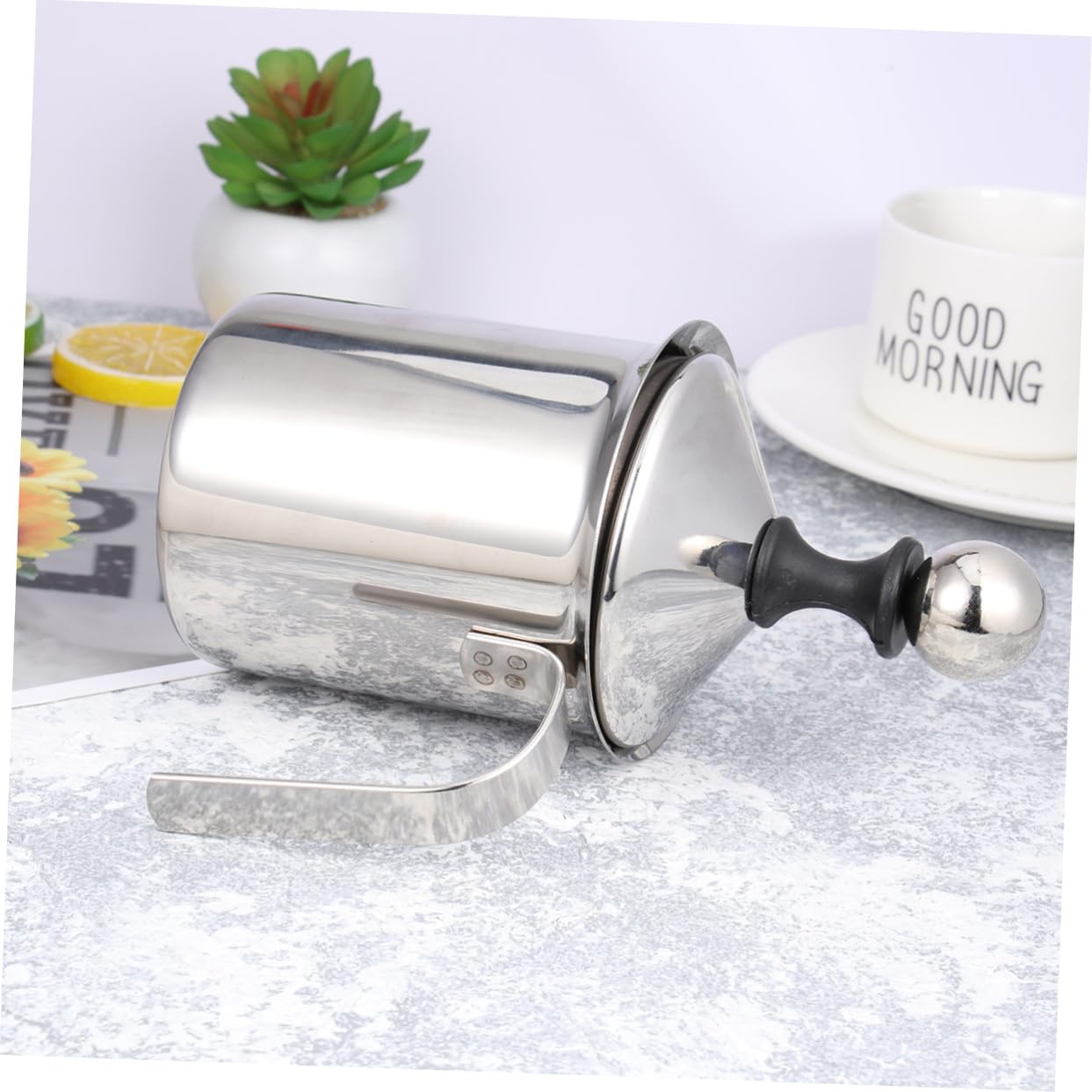 SOLUSTRE Espumador de Leche Manual Doble Malla de 400ml de Acero Inoxidable Resistente al Desgaste Óxido para Preparar Crema de Leche en Casa