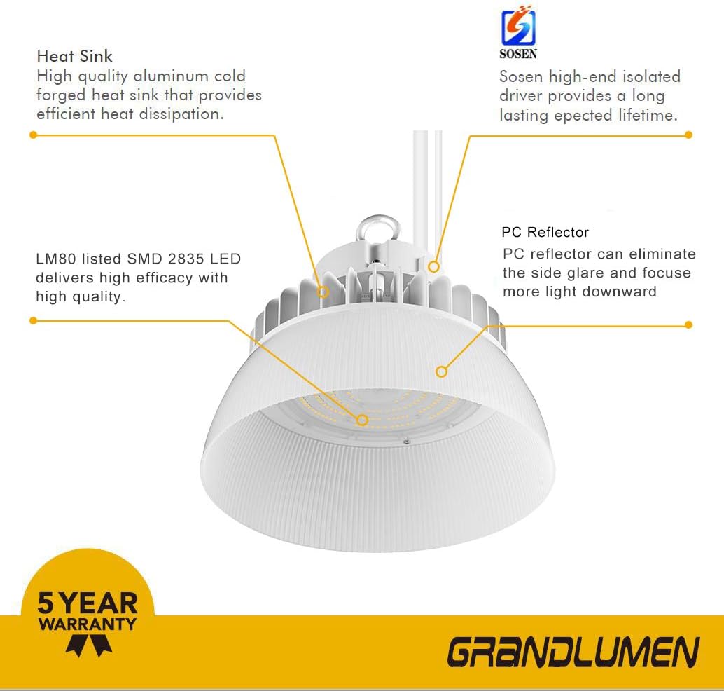 100W LED High Bay UFO Light, ETL Certified, 4000K Crystal White, LED Warehouse Lighting with PC Reflector