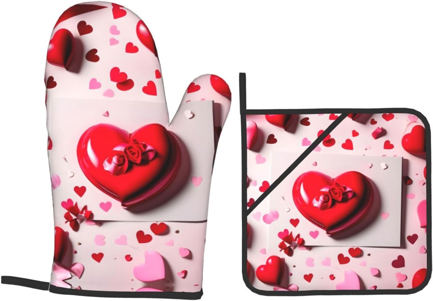 Valentine's Day Print Oven Mitts,Pot Holders, Heat Resistant Oven Mitts Gloves,Hot Pads for Kitchen Cooking Grill