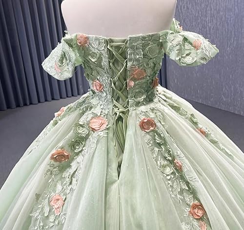 Miniatura 5 de Mauuwy Vestidos de quinceañera de flores florales de encaje de princesa, vestido de baile de tul brillante hinchado dulce 16 vestidos para fiesta de
