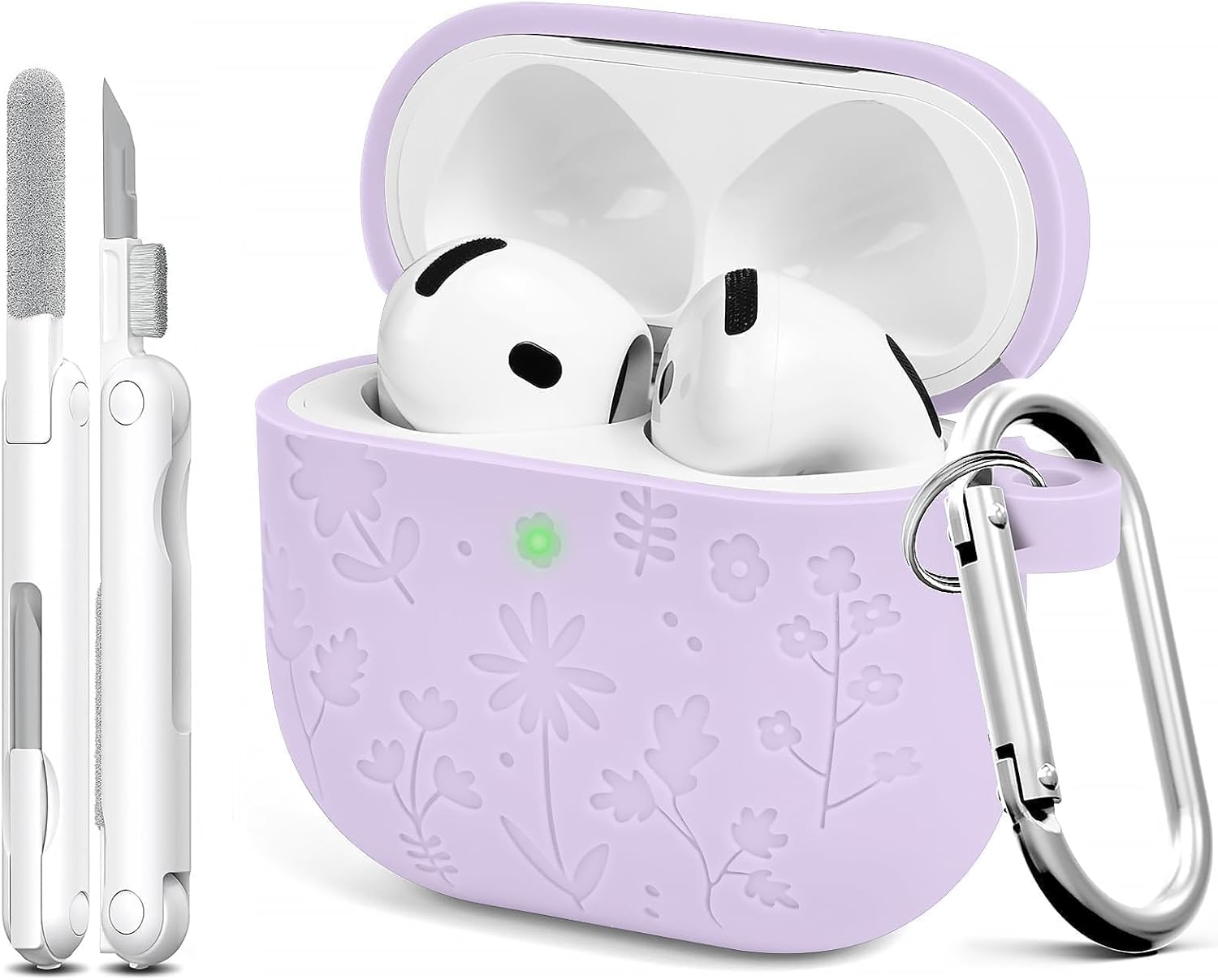 Linsaner Flower-Engraved Silicone Case for AirPods 5 and 4, Light Purple