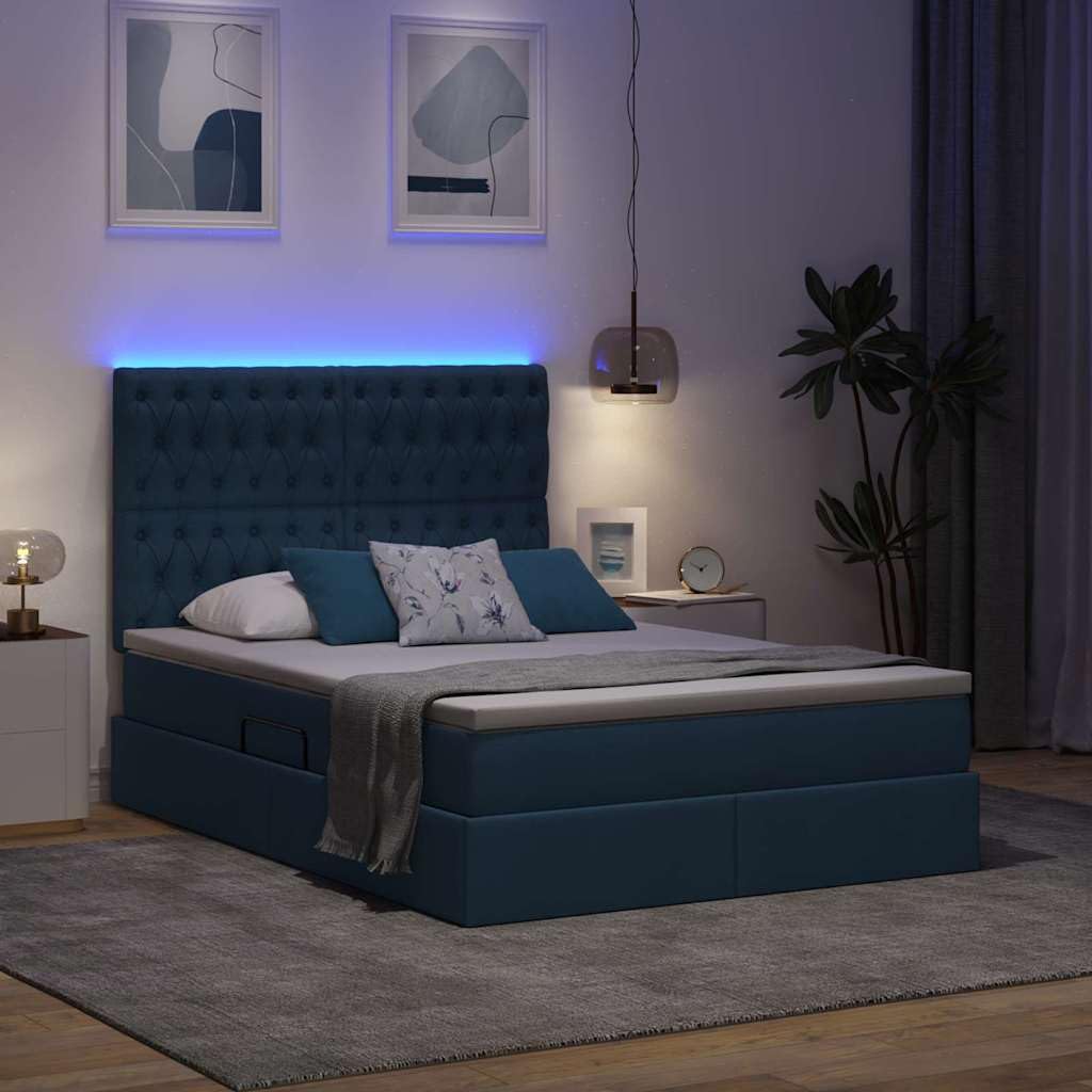 LED Stauraumbett 140x190 cm in Blau mit RGB Schlafzimmerbeleuchtung Metallrahmen Hydrauliksystem für Schlafzimmer Gästezimmer Jugendzimmer