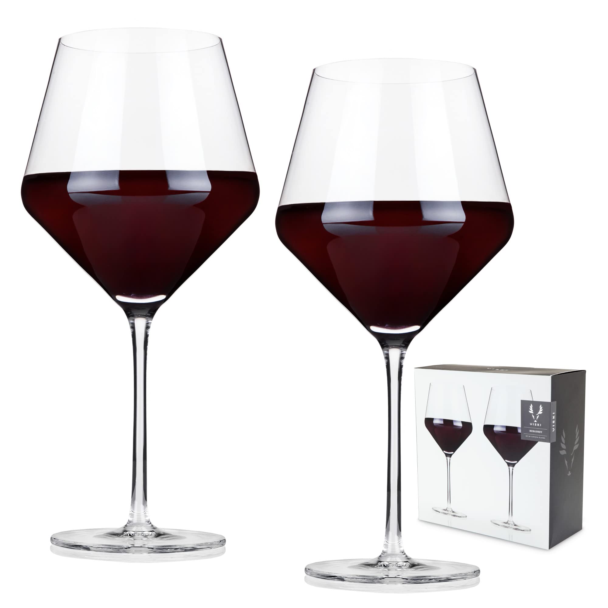 Viski4532 True Fabrication Raye Crystal Burgundy Glasses, Stainless Steel, 21 Fluid_Ounces, Silver
