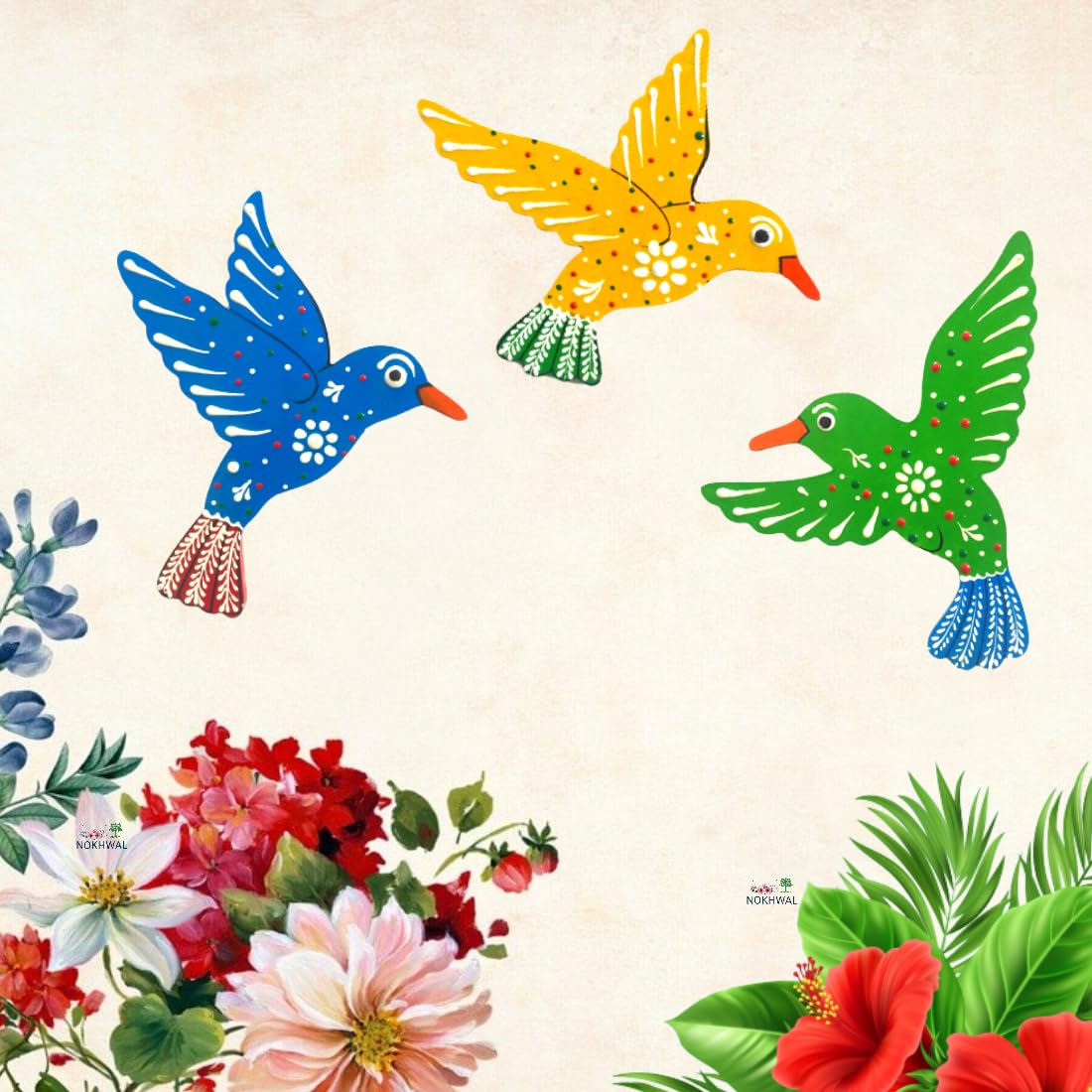 Hanging Birds Main Door Garden Decorative Wall Hanging Handmade Hand Painted Birds for Balcony Decoration Hanging Decorative Items for Holl Room Wall Décor Decorative for Home-image-29