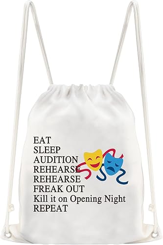 JYTAPP Regalos de teatro Runs On Jesus And Theater Bolsa con cordón Comedia Tragedia Máscara Teatro Drama Regalos, Beige, Mochilas Daypack