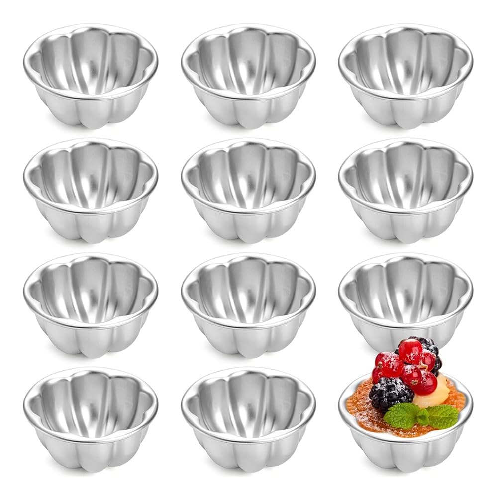 Hndhbfgrt Reusable Aluminum Alloy Egg Tart Molds(12 Pack), Pudding Jelly Molds, Cake Tartlets,Cupcake and Muffin Cups for Baking