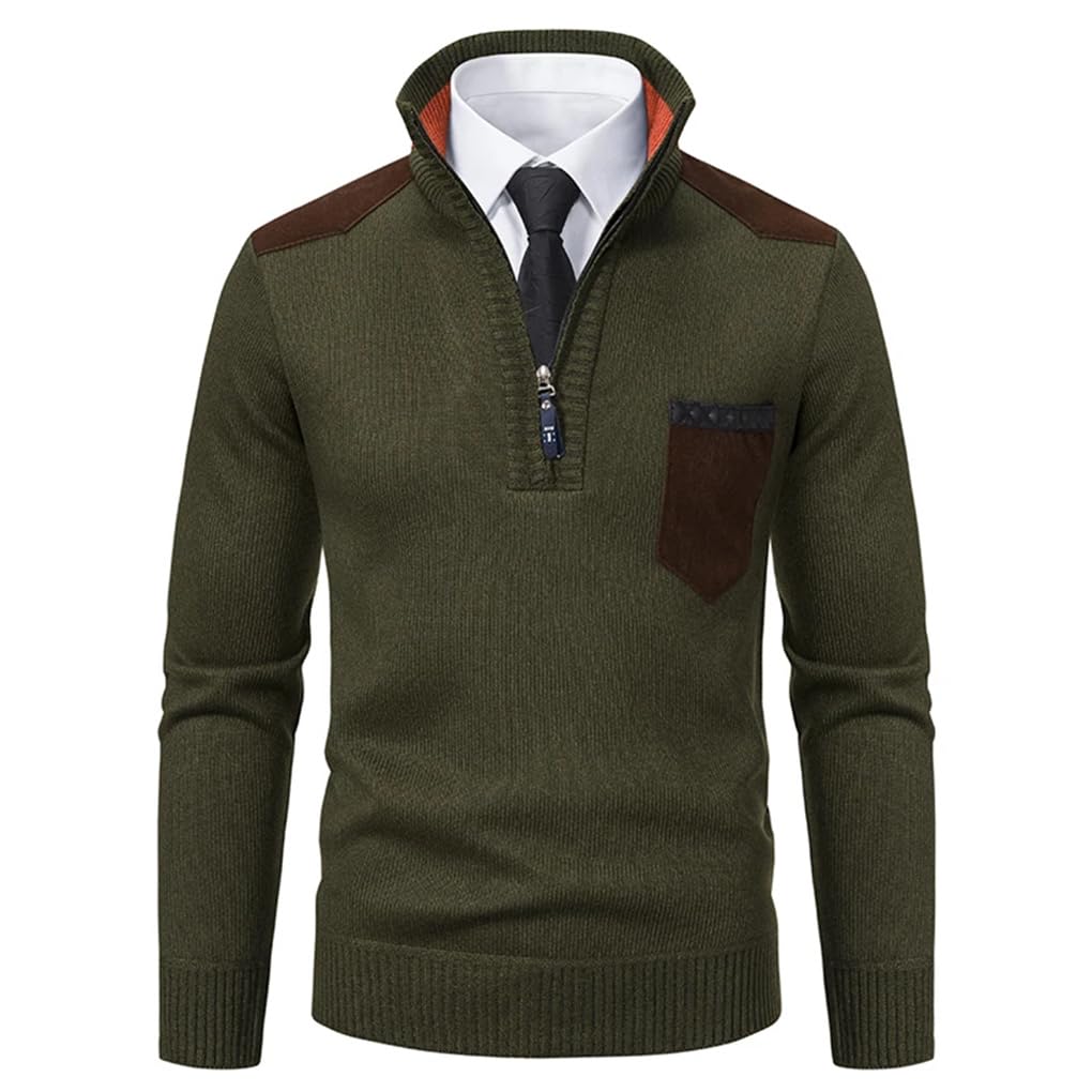 Herren Rollkragenpullover mit halbem Reißverschluss, lange Ärmel, für Herbst und Winter, solide, dicke, warme Strickpullover