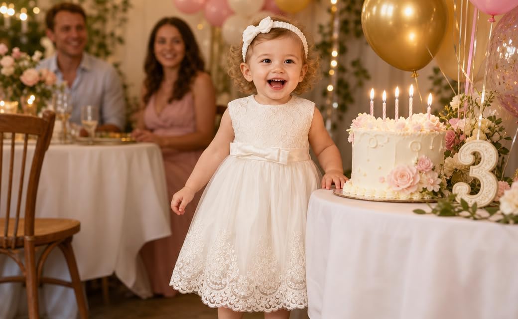 0-4T Toddler Baby Girl Embroidered Lace Dresses with Headwear
