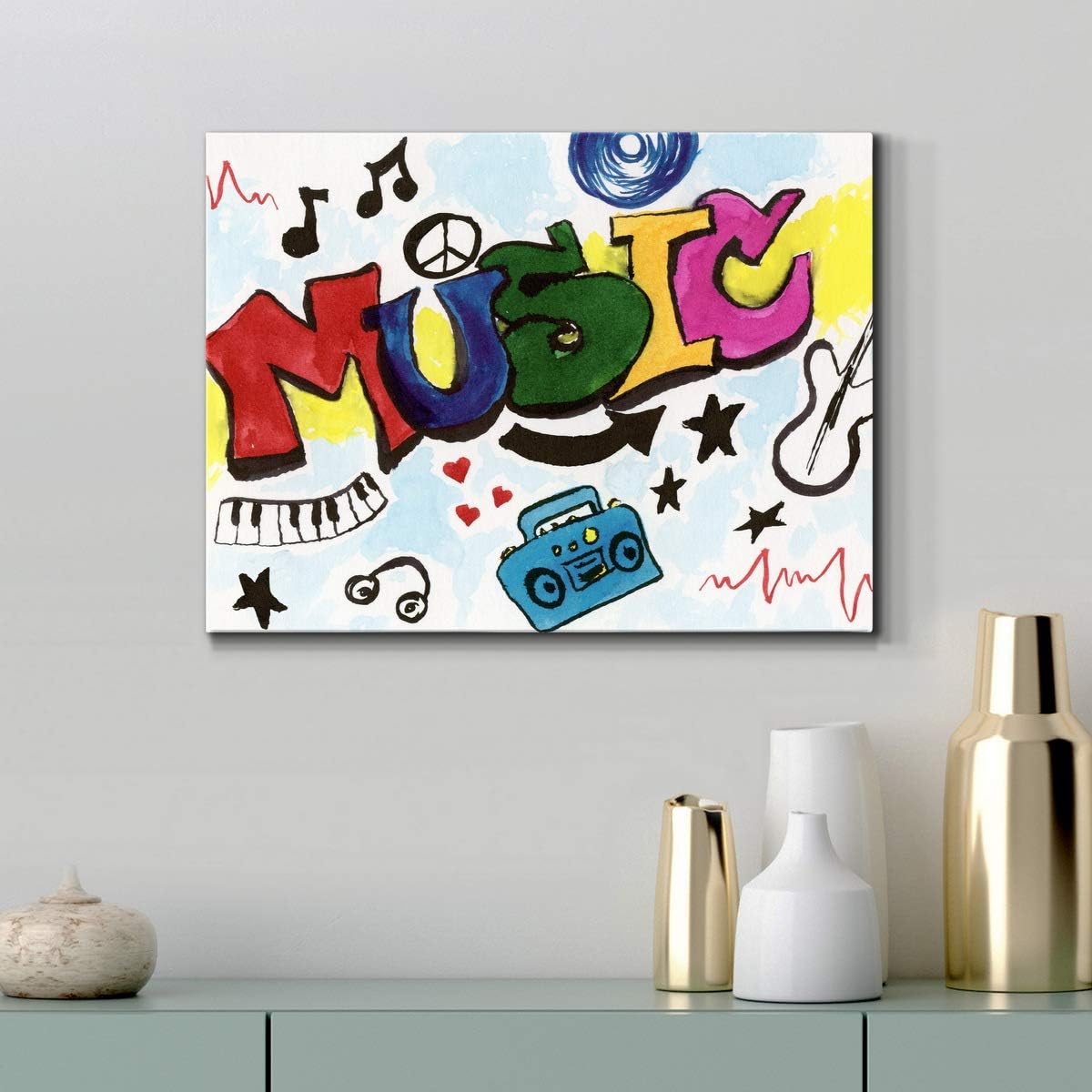 Renditions Gallery Canvas Animated Wall Art Home Paintings & Prints Colorful Retro Music Vibrant Instrumental Modern Canvas Artwork Decorations for Bedroom Office Kitchen - 12"x18" LT33 image 3