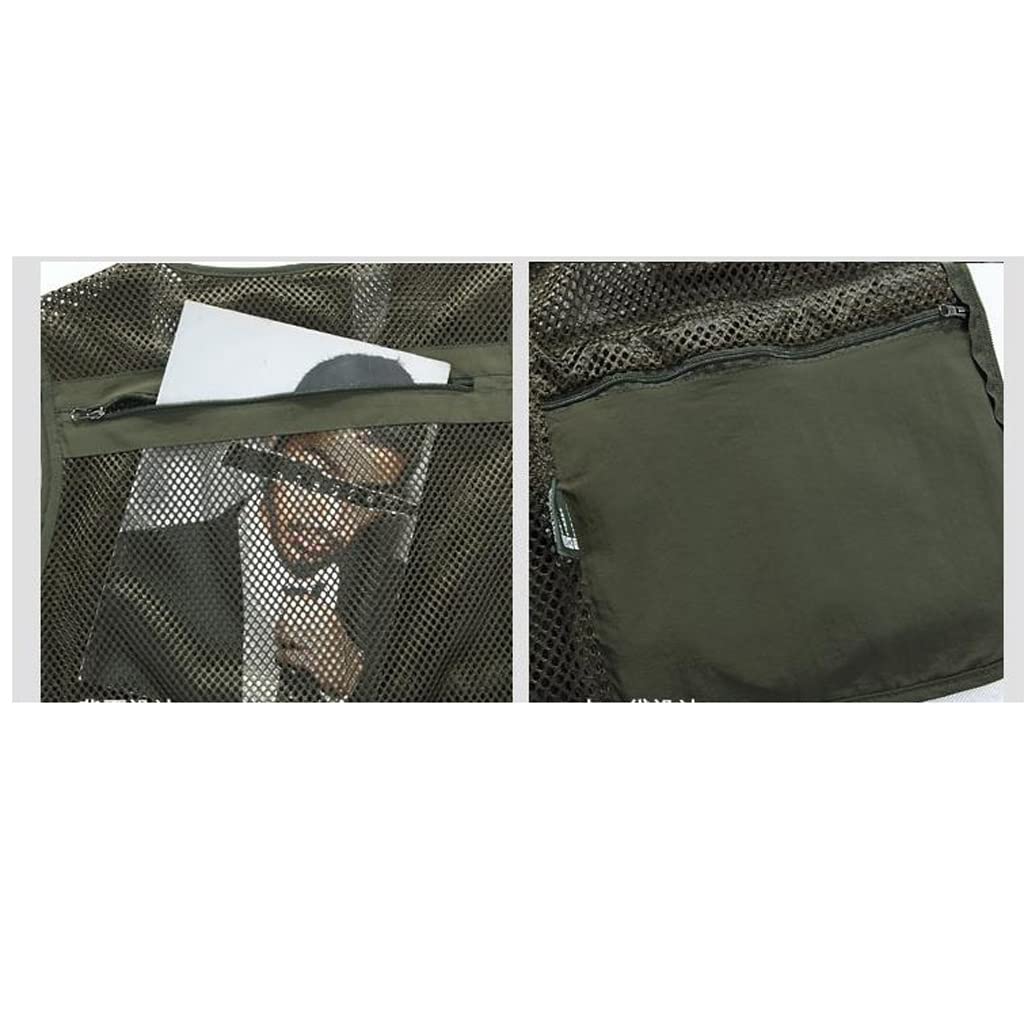 AMbayZ Gilet De Pêche Multi-Poches Mesh Été – Respirant, Robuste & Fonctionnel – Vert Armée Taille L