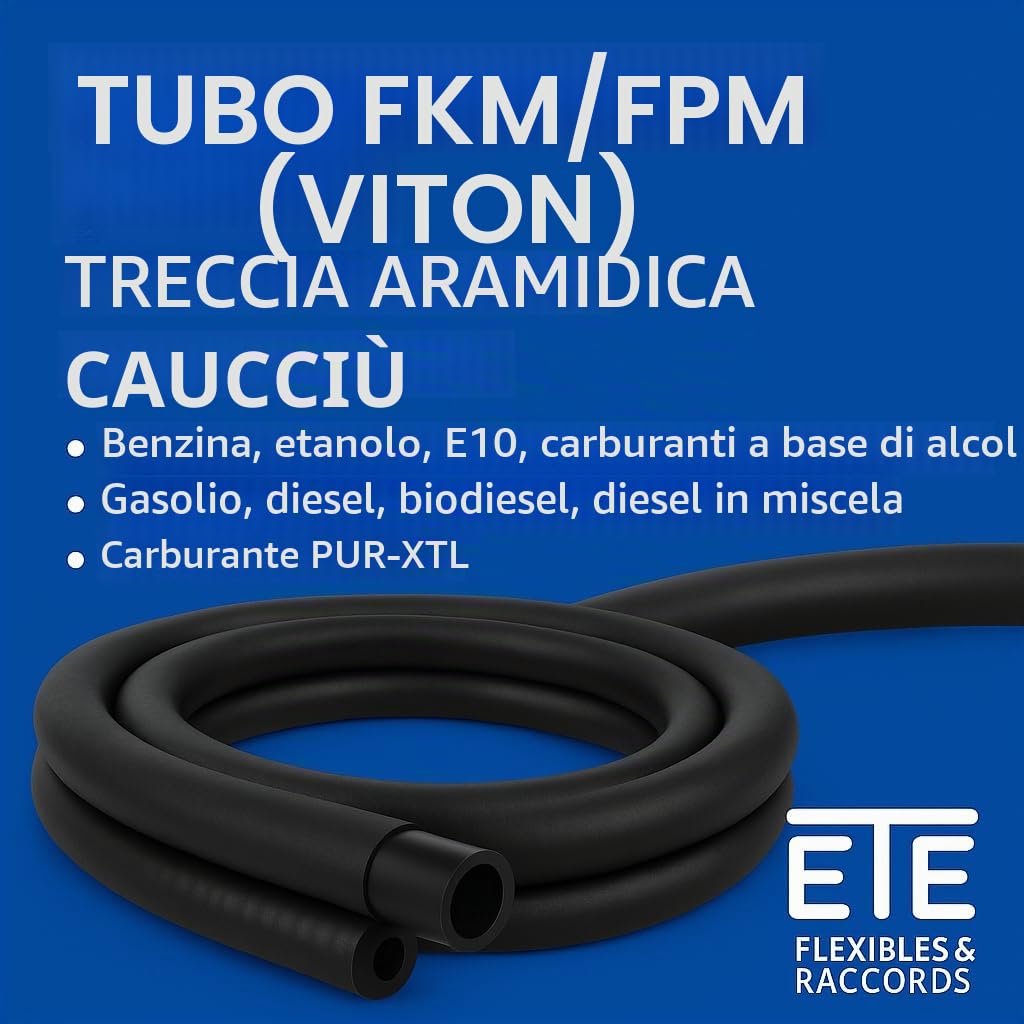 5 metri tubo FKM o FPM (viton), intrecciato in ardesia, carburante, dimensione interna 8 mm, TRT-ECO 08, DIN 73379, tipo 3E