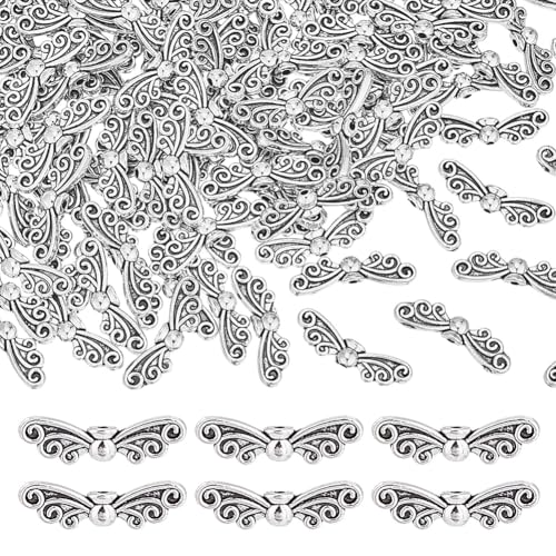 HOBBIESAY 150Pcs Angel Wing Beads Bulk Antique Silver Butterfly Wing