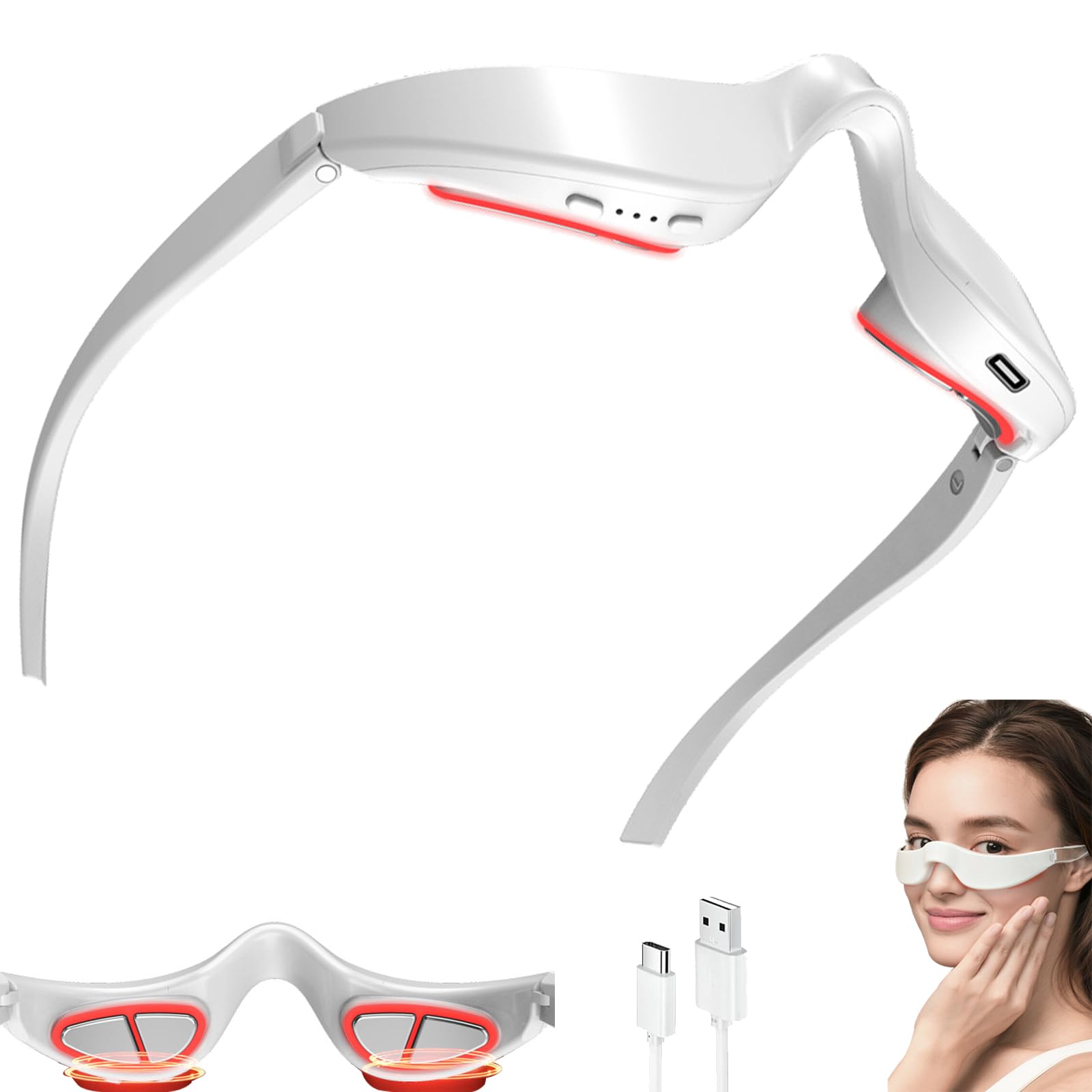 Dispositivo de terapia de luz roja debajo de los ojos,gafas de terapia de luz roja microcorriente,masajeador de ojos,gafas de belleza,removedor de bolsas para reducir las ojeras y las ojeras(B)