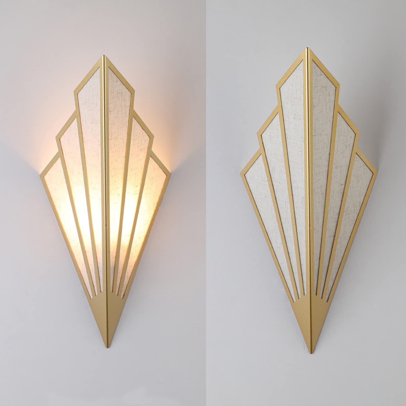 Lampara de Pared Interior Forma Abanico, Aplique Pared Dorado con Portalámparas E14 para Salon, Dormitorio, Mesita de Noche, Pasillo, Escaleras
