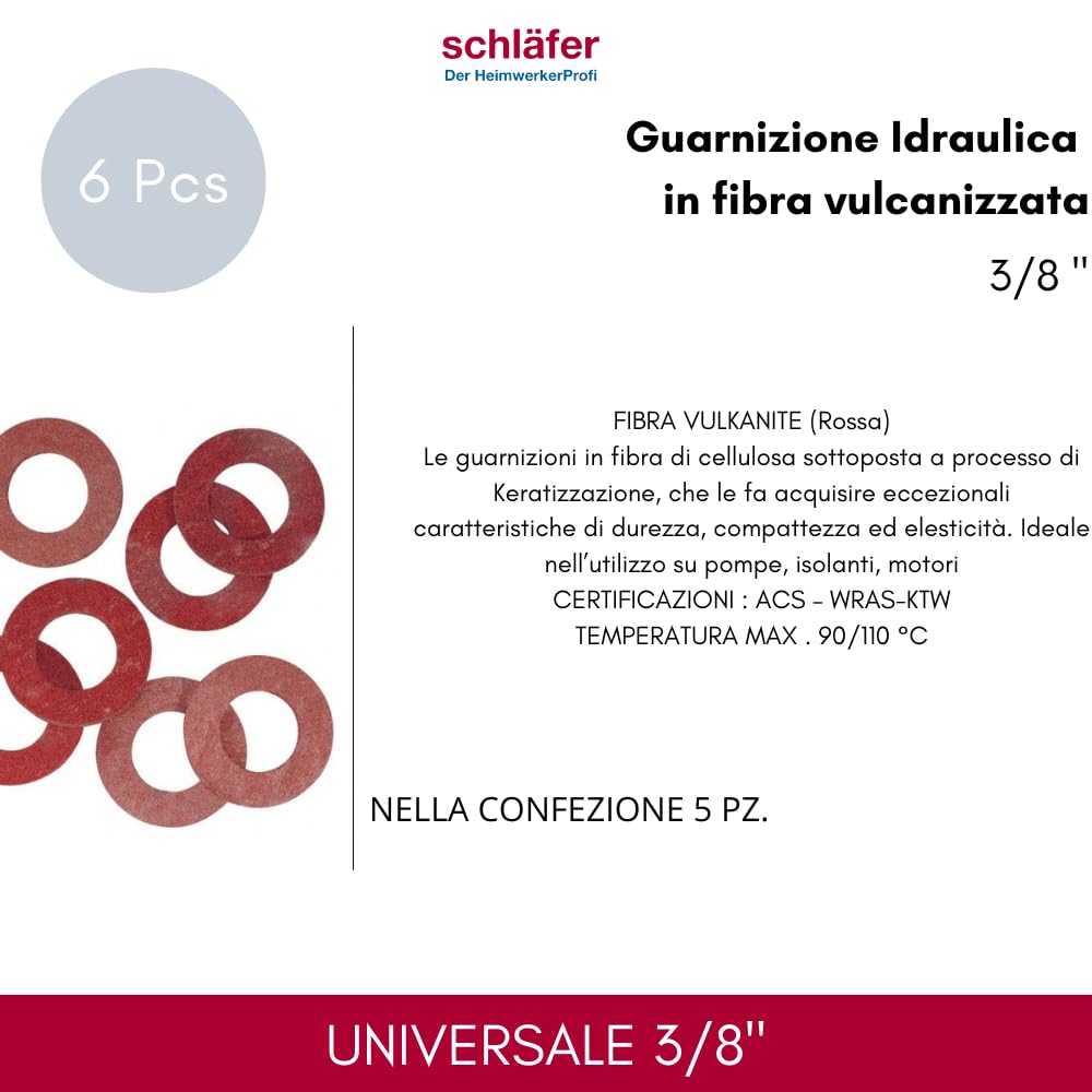 Guarnizioni Idrauliche 3/8 In Fibra Rossa - Conf. 5 Pezzi Per Rubinetti E Riscaldamento - Foto 8