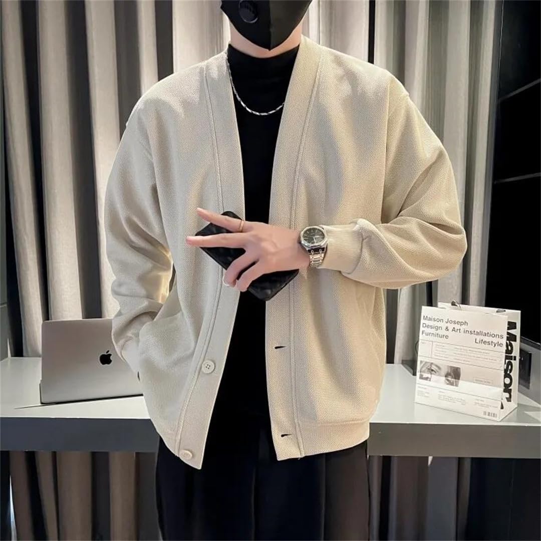Męska wiosenna bluza z dzianiny kurtka bez kołnierza streetwear kurtka luźne płaszcze