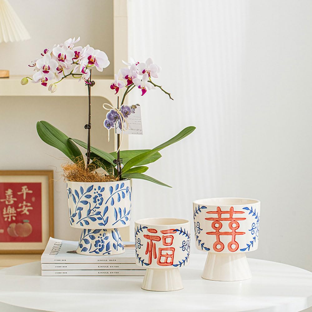 Doniczka na storczyki Phalaenopsis, niebiesko-biała porcelanowa doniczka ceramiczna doniczka ogrodowa doniczka na rośliny domowe mała doniczka na storczyki ceramiczna,B 12.5 * 15.5CM