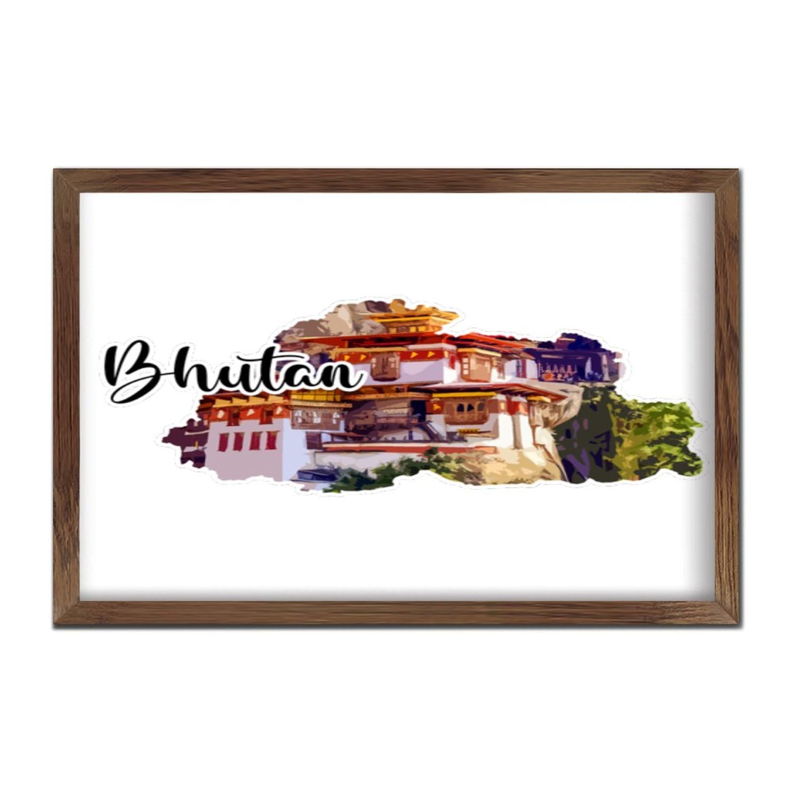 Panneau mural Bhoutan en bois décoratif rétro encadré pour intérieur et extérieur
