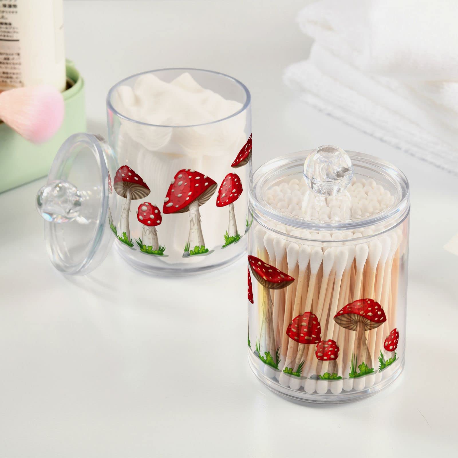 Mushroom Shaped Q-tip & Cotton Ball Holder - 2-Pack Cute Bathroom Organizer