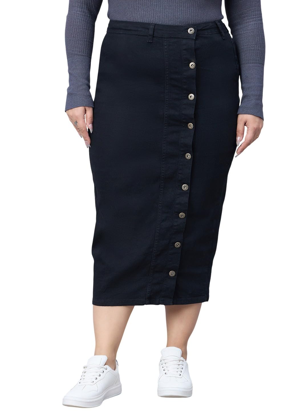 style quotient Women Plus Size Black A-Line Midi Skirt-picture-29