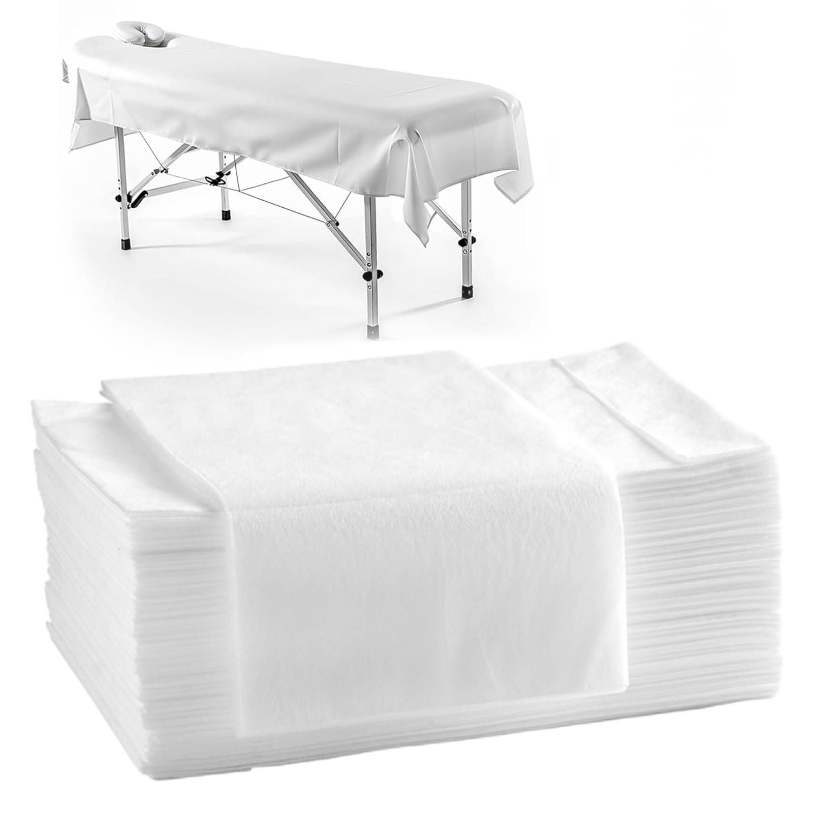 100 Stück Einweg Bettlaken, 100x200cm Einweg Massagetisch Bettlaken, Vliesstoff Spannbettlaken Massageliege, Einwegbettlaken für Schönheitssalon, Spa, Krankenhausbetten, Massage, Hotels(Weiß)