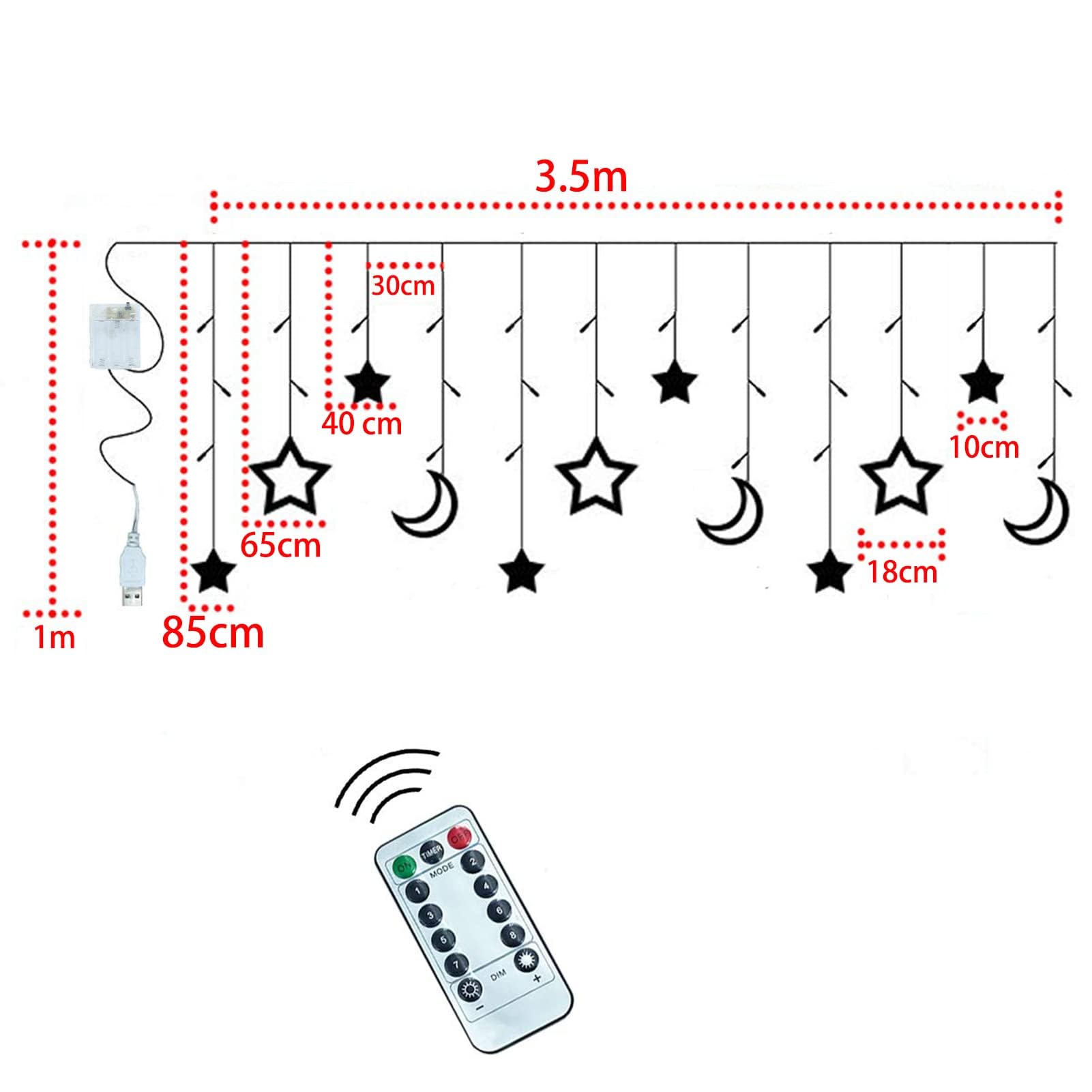 Ramadan Decorations for Home 3.5M Decorative Starry String Curtain Ramadan Lights Moons and Stars LED Night Light for Ramadan Home Decorations Party, USB and Battery Box Powered (Warm White) 2