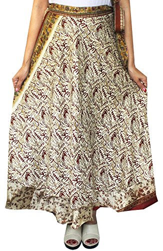 Maple Clothing Women's Indian Vintage Silk Sari Magic Wrap Around Skirts Long Boho Two Layers Multicolored3