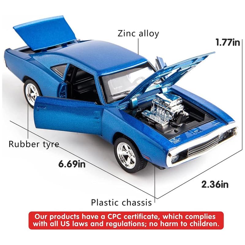 Image of Kids Model 1:32 Fast & Furious 7 Die Cast Metal Car Pull Back Action Opening Doors with Realistic Engine Sound Lights Toy Car Gift for Boys - Blue
