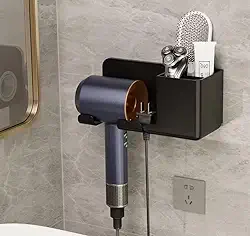 Suporte de Parede para Secador de Cabelo e Acessórios, Organizador de Banheiro sem Furos Cor aleatório.