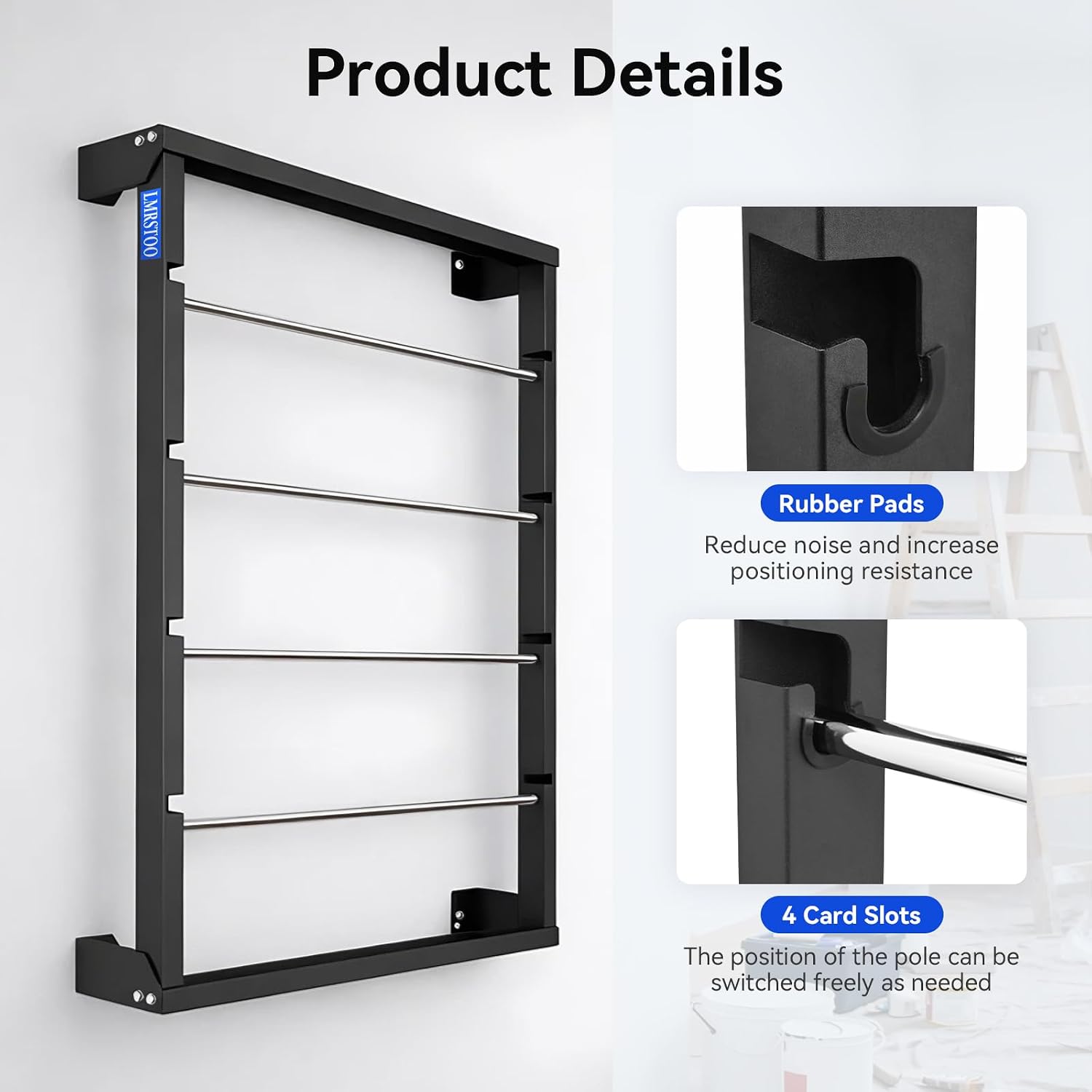 Heavy Duty Wall Mounted Wire Spool Rack, Cold-Rolled Steel Wire Spool Holder with 4 Adjustable Rods, Wire Spool Storage Rack for Industrial, Electrical, and Retail Storage and Display