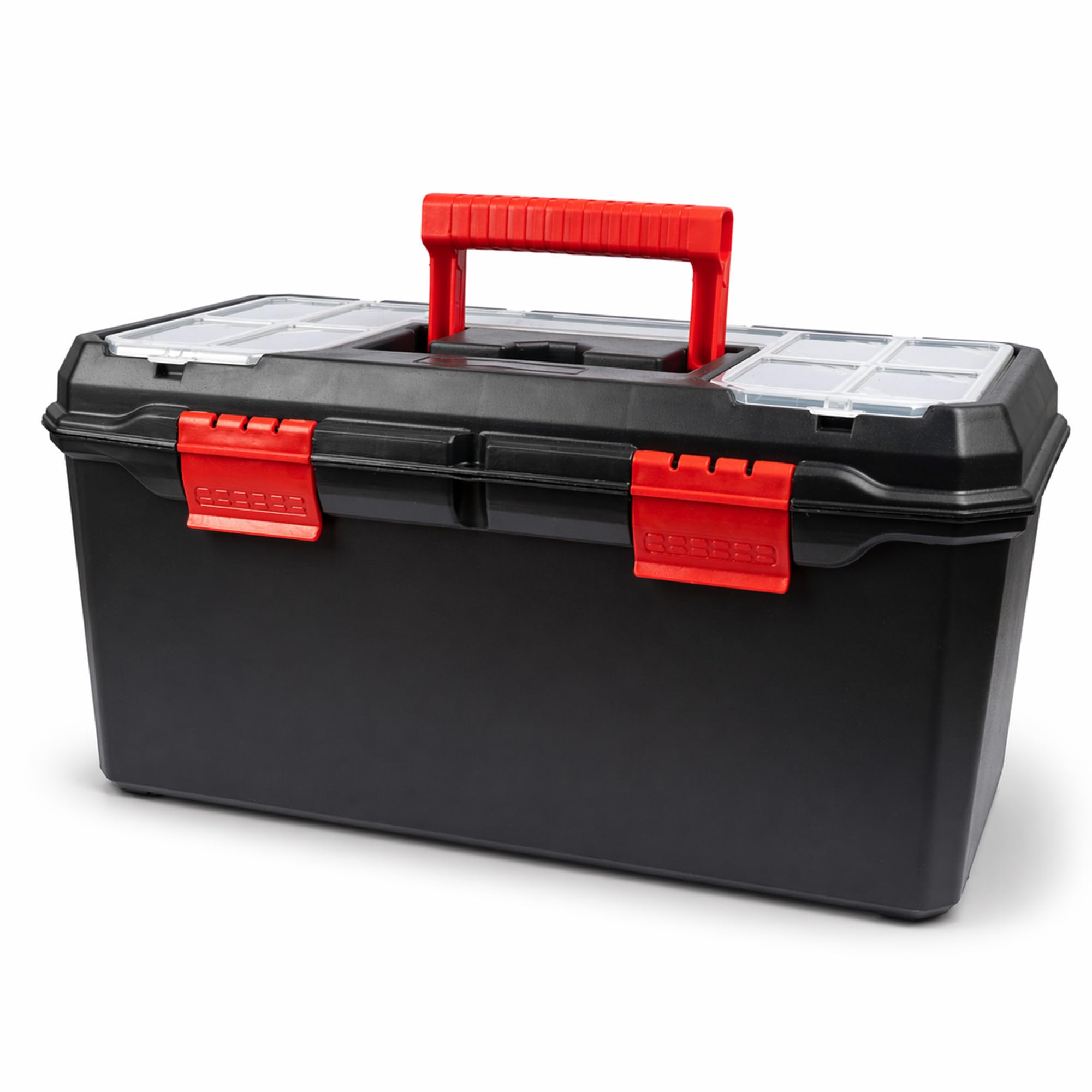 Navoys Black | 19" Toolbox With Removable Tray And Organiser Lid | Heavy Duty Plastic Storage Case | Secure Latches | Carry Handle | For Tools, Screws And Accessories