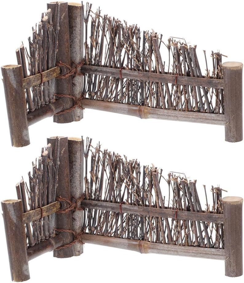 Yardwe Bamboo Mini Fence 2 Pack 11.81 Inch Handmade Fence Decor Light Brown Decorative Screen for Diy Sashimi Plate Supply Micro Landscaping Bonsai Photo Prop Desktop Decor