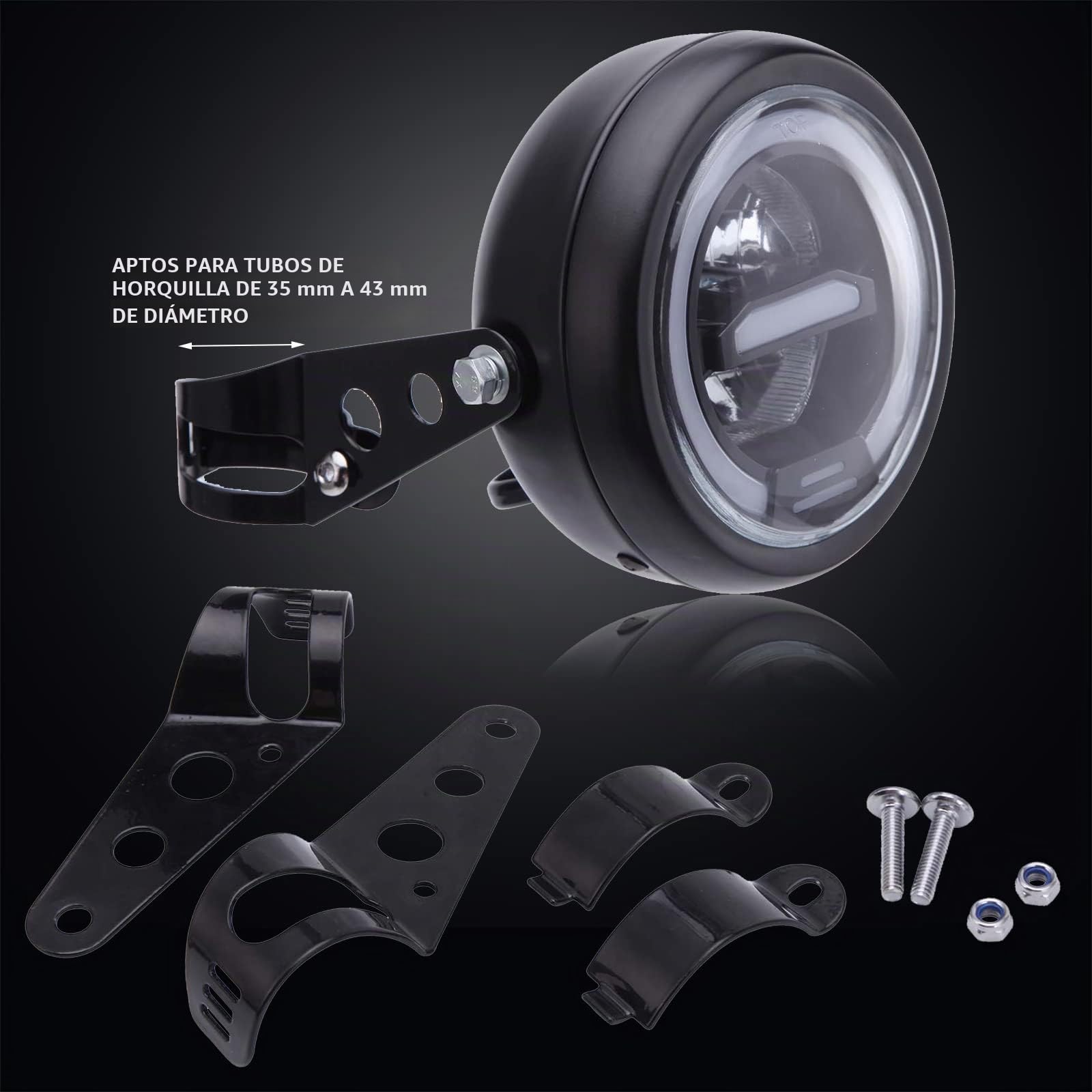 JMTBNO Faro Delantero LED para Moto 6,5 Pulgadas con soporte para Faros Motocicleta, Luces de Conducción Diurna Halo DRL Luz Blanca Universal 12 V para Bobber Chopper Cafe Racer Retro
