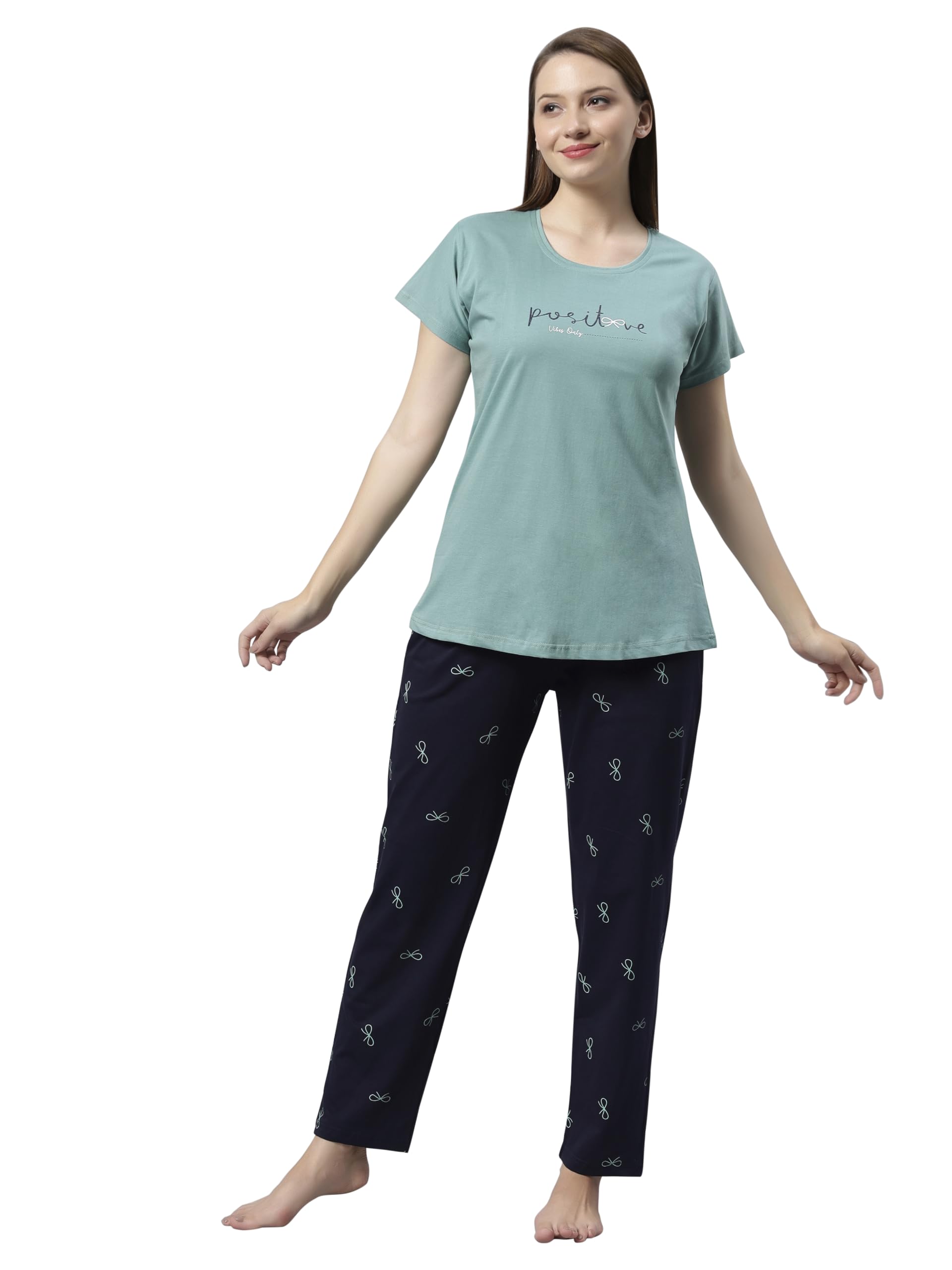 dzzo Women's Cotton Printed Night Suit Set of T-Shirt & Pyjama, Night wear Dress, Relaxed wear for Women/Girls-picture-12