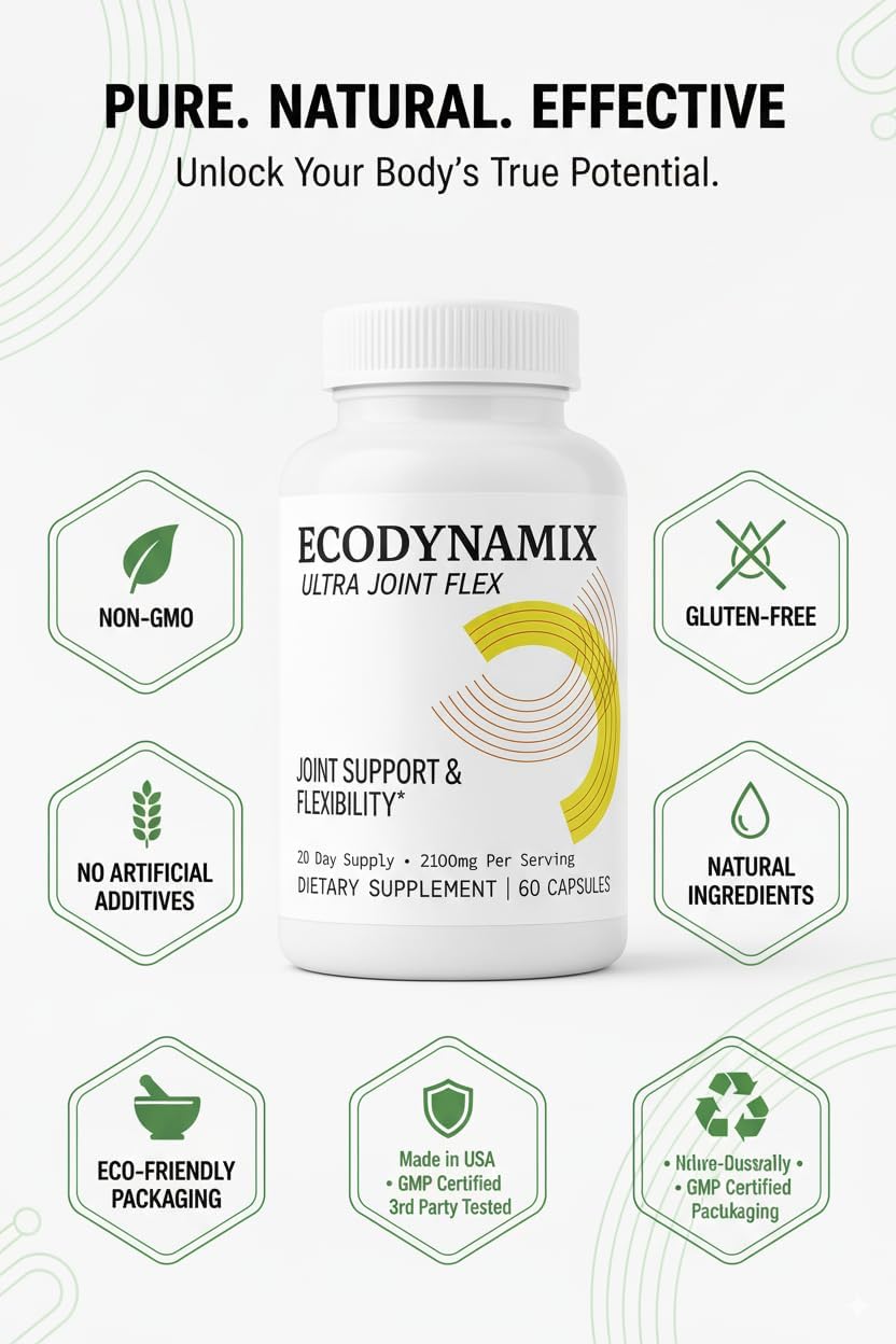 Ecodynamix Ultra Joint Flex Supplement, 60 Capsules, 2100mg Per Serving, 20 Day Supply, with Glucosamine and Turmeric (3)