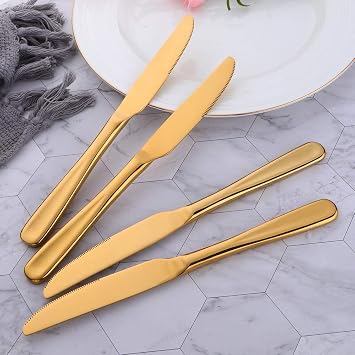 Dinner Knife Stainless Steel: Dining Knife Silverware Set of 12 Table Knife Gold 9.5-Inch