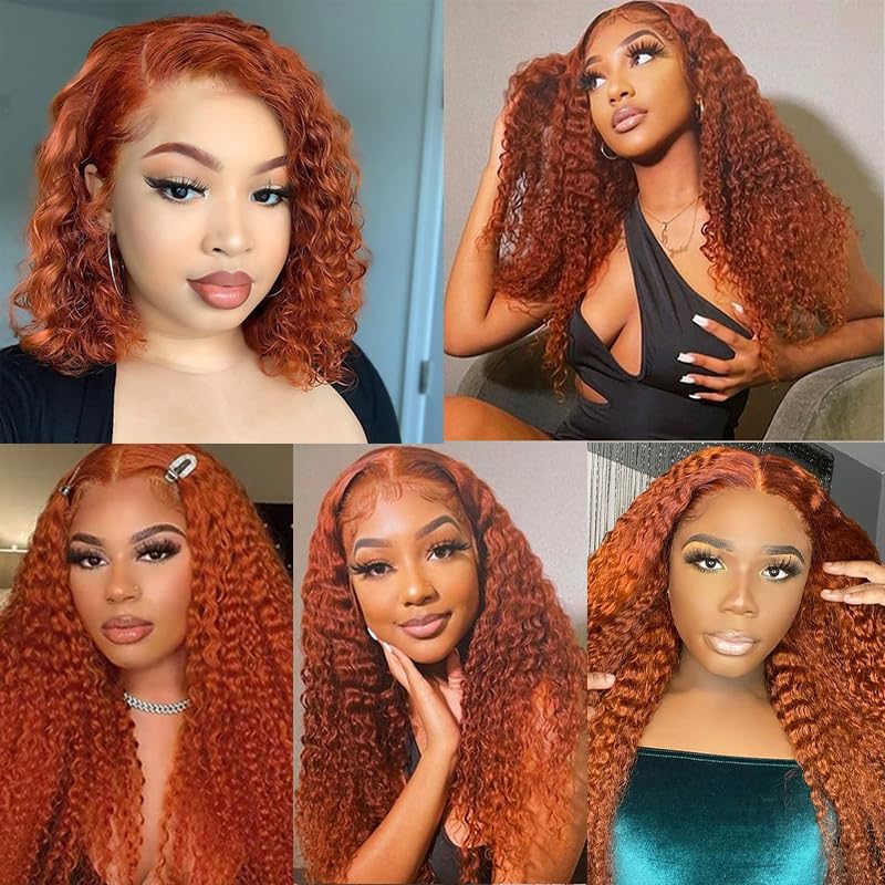 Weeybay 4x4 Lace Front Human Hair Wig #350 Copper Red Color Middle Part Lace Unprocesseed Glueless Virgin Hair Deep Wave Wigs For Women 20 Inch - Image 2