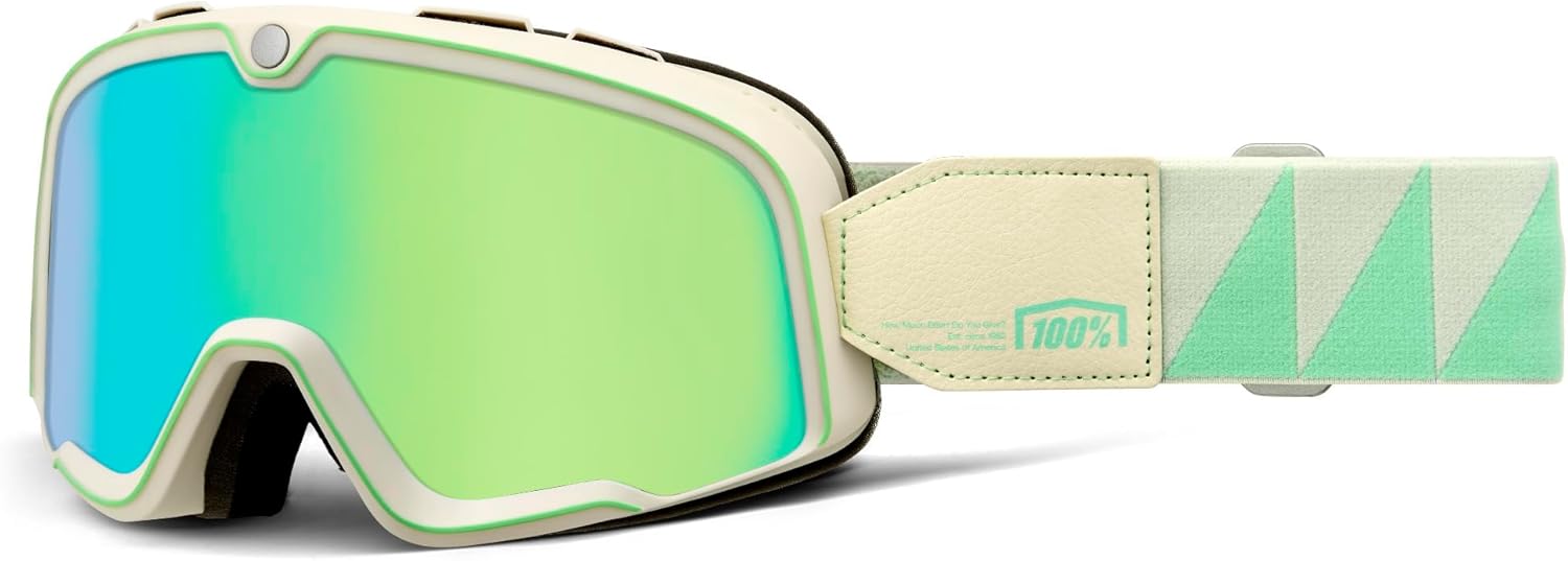 100% BARSTOW Goggles - Anti-Fog Sports Goggles for Motocross - Polycarbonate Bike Goggles with Minimal Frame - Klipp, Mirror Green Lens
