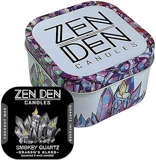 Zen Den Luxury Scented 'Take Anywhere' Candle - Energy Infused - Dragon's Blood/Smokey Quartz (Black) - in White Crystal D...