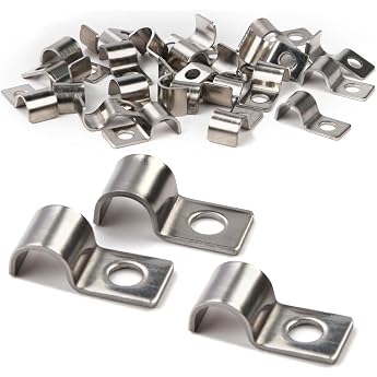 Pack of 50 Mounting Clamps Metal Pipe Clamps High Performance Cable Clamps Pipe Fastening Single Hole Stainless Steel Pipe Clamp for Cable Diameter 8-9 mm