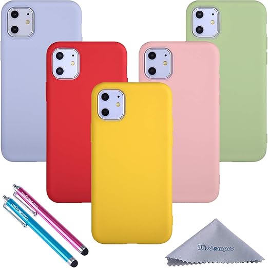 Amazon Com Wisdompro Iphone 11 Case Bundle Of 5 Pack Extra Thin Slim Soft Tpu Gel Protective Case Cover For 6 1 Inches Apple Iphone 11 Green Light Blue Pink Yellow Red Cell Phones Accessories